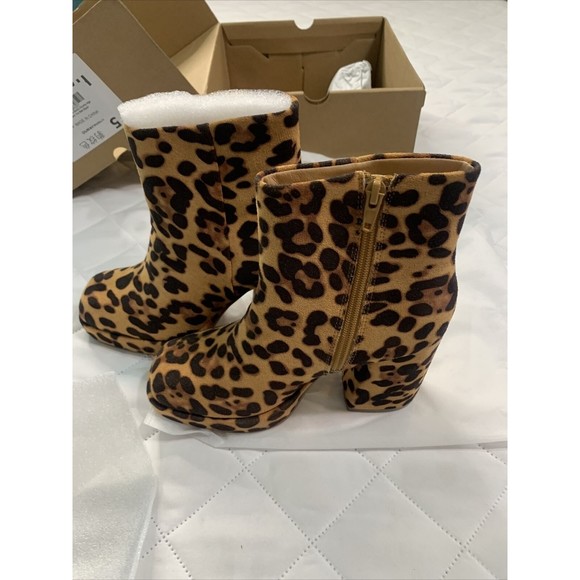 Women’s Platform Boots Chunky High Heel Leopard Square Toe Size Zipper Boots-5😃 - Picture 9 of 15